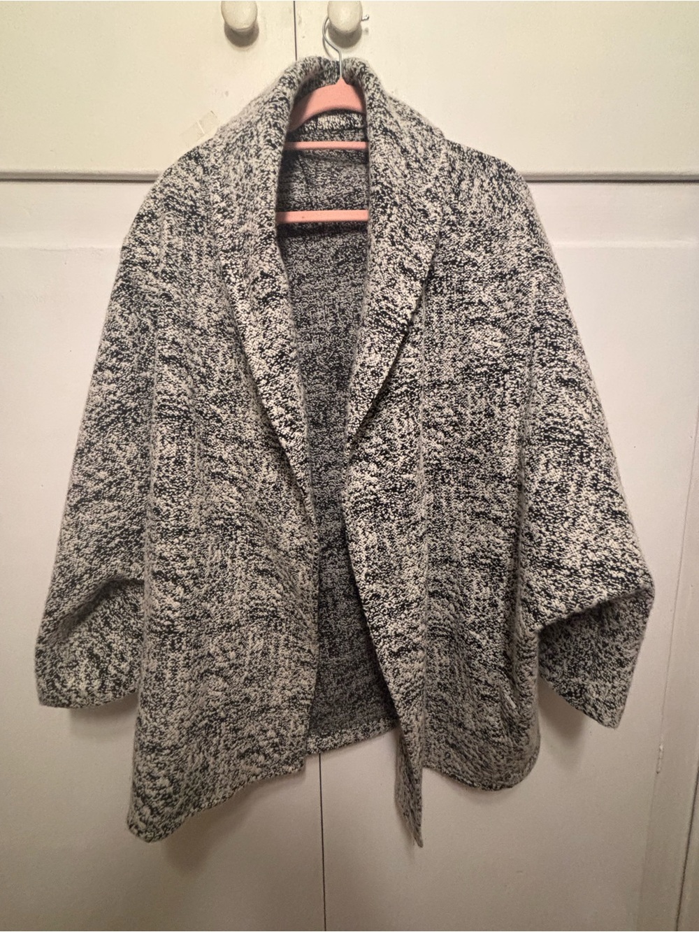 AUW Marled Shawl-Collar Open Cardigan Jacket - Gray & White